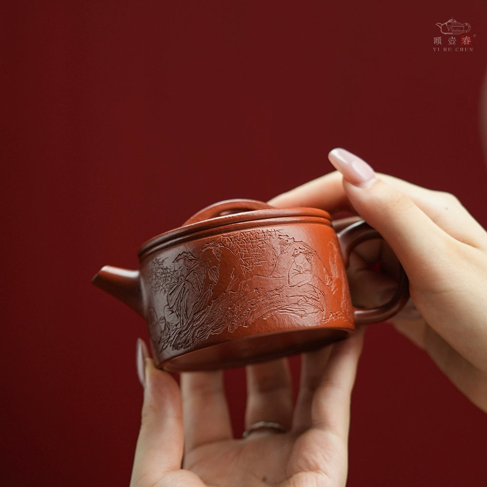 Yixing purple clay bamboo forest seven sages  handmade collection of Han tile pot
