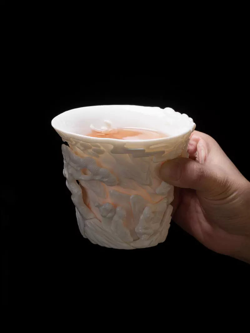 Dehua mutton fat jade ivory white carving artwork teacup