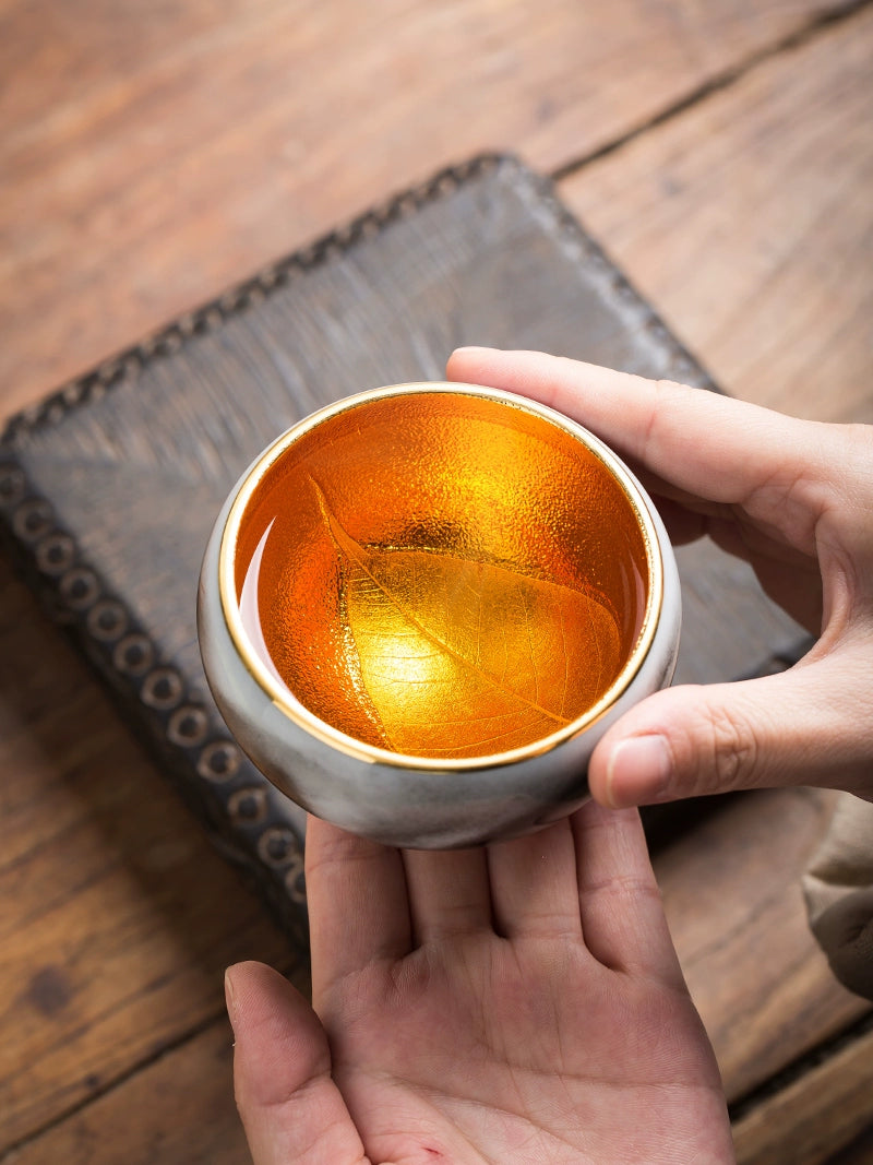 Cai Zhiqiang hand-painted dragon and phoenix gold leaf cup