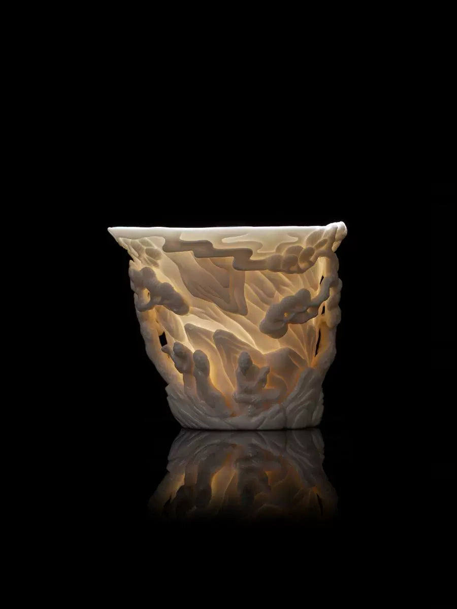 Dehua mutton fat jade ivory white carving artwork teacup