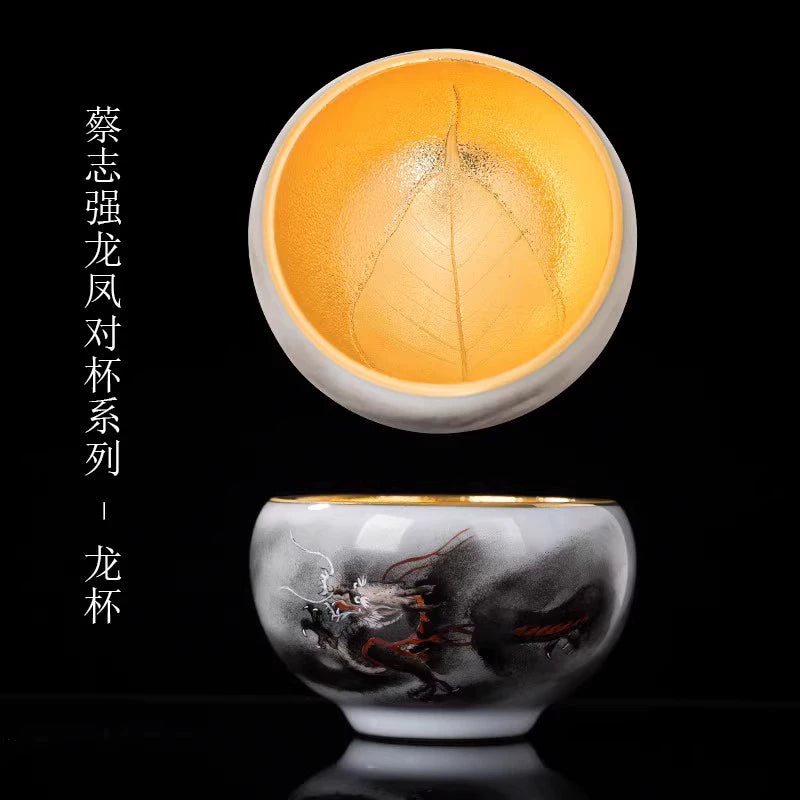 Cai Zhiqiang hand-painted dragon and phoenix gold leaf cup