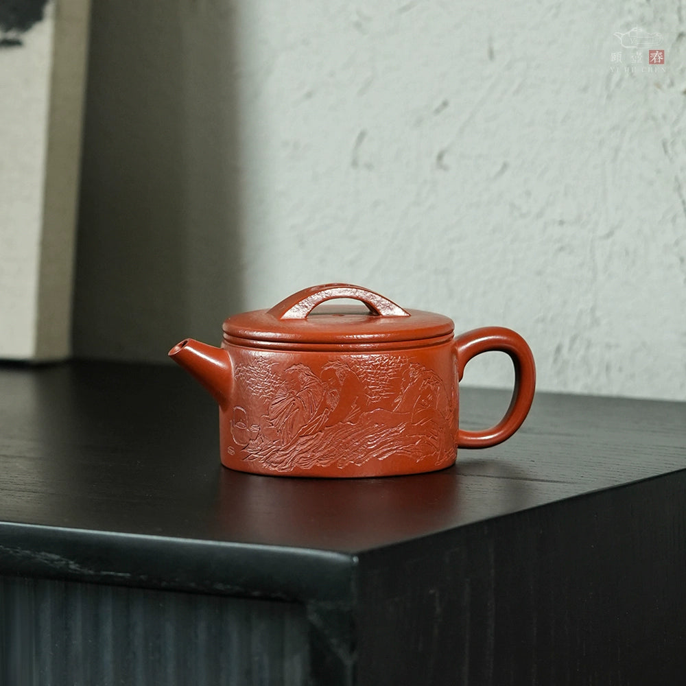 Yixing purple clay bamboo forest seven sages  handmade collection of Han tile pot